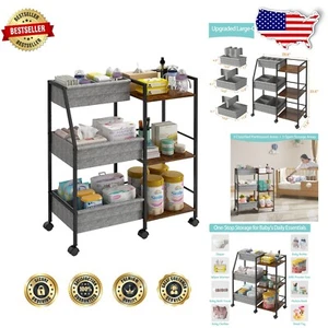 Modern Mobile Baby Storage Cart with Dividers - Perfect for Nursery Organization - Picture 1 of 9