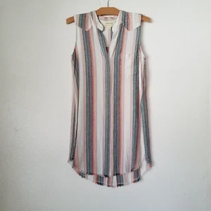 Cloth & Stone Womens S Sunburst Fray Button Up Dress Striped Linen Blend Pastel - Picture 1 of 9