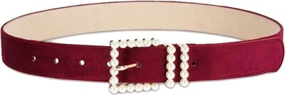  INC International Concepts Women Imitation-Pearl Velvet Belt Wine Red MED 34" - Image 1 of 3