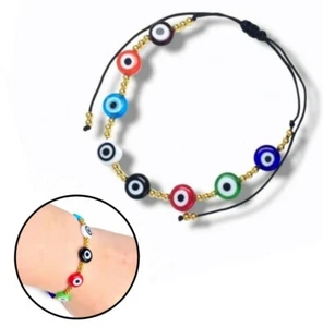 Armband mit Nazar Boncuk Mehrfarbig Auge Runde Goldfarbene Perlenoptik Schmuck - Bild 1 von 2