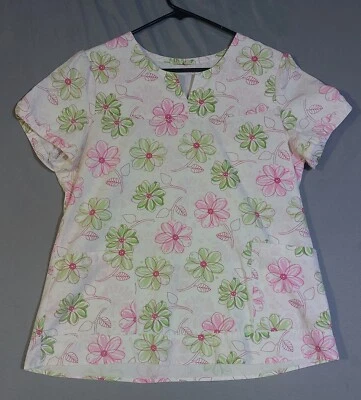 White Cross Scrub Womens Medium Floral Print Veterinary Technician CNA  - Image 1 of 4
