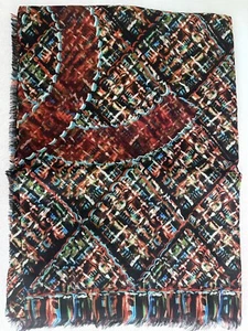 Chanel 100% Cashmere Shawl scarf Multi Color Red/Blue/Black 53”x75” Logo - Picture 1 of 9