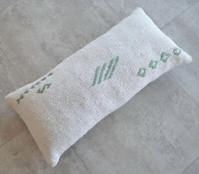 Wedding Pillow Decorative Cushion Kilim Rug wool Lumbar Pillow Cover 13" x 26" - Image 1 of 4