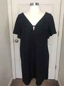 Jack by BB Dakota Sz M Black Crepe Shift Dress Flutter Sleeves Deep V NWT - Picture 1 of 8