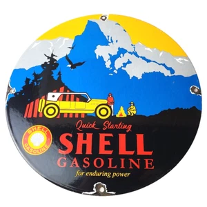 Vintage Shell Gasoline Schild - Yosemite Quick Starting Gas Pump Porzellanschild - Bild 1 von 15