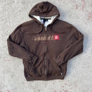 Vintage Y2K Element Skateboards Full Zip Waffle Sherpa Hoodie M Center Brown - Picture 1 of 10