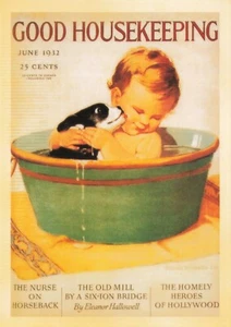 Postcard Advertising Good Housekeeping Magazine Baby & Puppy 4x6 Modern Print - Picture 1 of 2