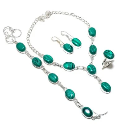 Juego de joyas de plata de ley 925 hechas a mano con piedras preciosas de malaquita natural regalo P435 Foto 1 de 4
