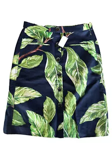 Gonna Ann Taylor con bottoni davanti floreale blu verde lino/cotone nuova con etichetta taglia 4 petite - Foto 1 di 12