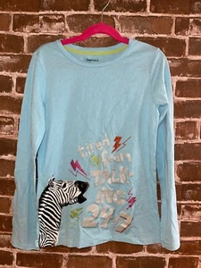 NWT GAP KIDS GIRLS LARGE 10 GAPKIDS LONG SLEEVE T TEE SHIRT TOP ZEBRA BLUE SPARK - Picture 1 of 2