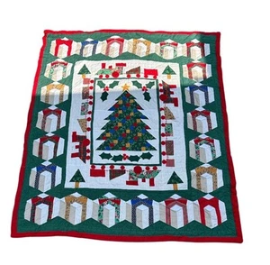 VINTAGE VIBRANT CHRISTMAS TREE TRAINS HANDMADE QUILT A+ COND MEASUREMENT IN PICS - Picture 1 of 5