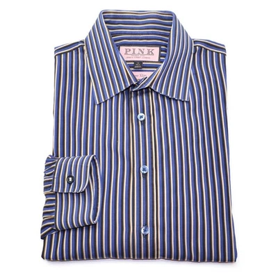 Camisa Hombre ROSA por Thomas Rosa Súper Delgada 15 x 34 / EU 38 Algodón Rayas Moderna Foto 1 de 2