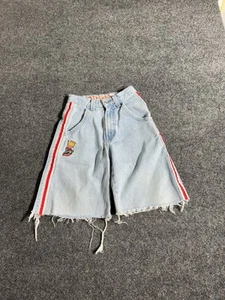 Y2K JNCO Crown Wide Leg Blue Jorts Size 24 Waist Embroidered Womens Distressed - Picture 1 of 11
