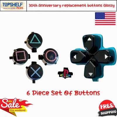 Juego de 6 botones retro y cristal 30 aniversario PS5. Mando PS5 Foto 1 de 4