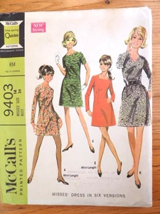 Vintage Sewing Pattern McCall's 9403, Dress Size 14 Dated 1968 - Picture 1 of 3