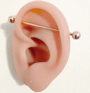 STERILIZED ROSE GOLD anodized Surgical Steel 14g 1-1/2" Long Industrial Barbell. - Picture 1 of 9