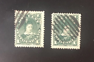 Stamps Canada Newfoundland Sc44 & Sc45 (2)  1c green Prince of 1896, see detail. - Image 1 of 4