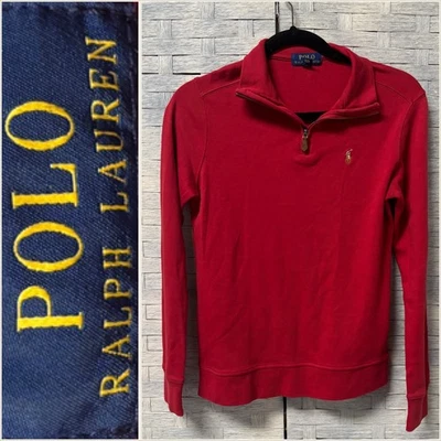 Niños Polo Ralph Lauren Rojo Algodón 1/4 Cremallera Pullover Sudadera Talla M 10-12 Foto 1 de 4