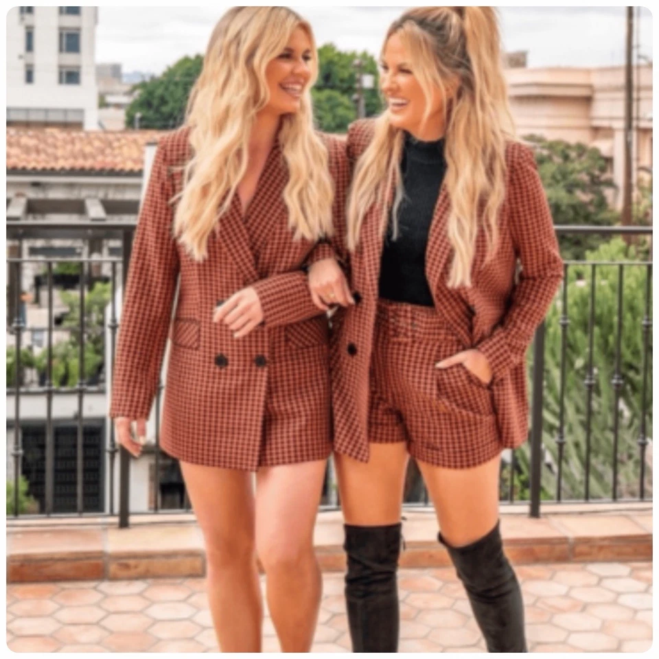 Blazer Bar III Becca Tilley Gingham Traje de Potencia a Cuadros Negro Óxido Talla S Foto 1 de 4