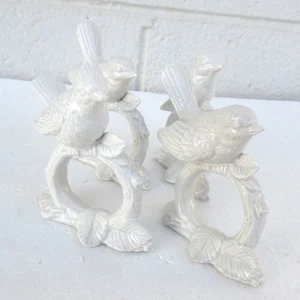 4 VTG White Porcelain Ceramic Birds Napkin Rings Fitz & Floyd FF Christmas Japan - Picture 1 of 19