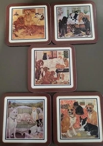 Pimpernel Set Of 5 Cork Coasters Dogs & Cats MEMBERS OF THE FAMILY - Picture 1 of 7