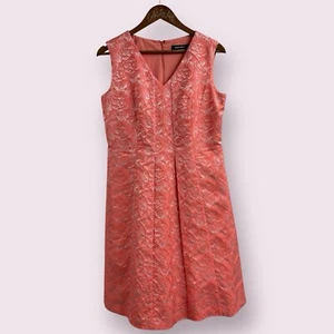 Ellen Tracy Coral Floral Jacquard Dress Size 10 - Picture 1 of 8