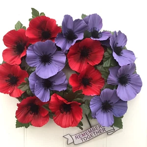 Künstlicher roter & lila Mohn Türkranz Erinnerung Sonntag zusammen erinnert - Bild 1 von 7