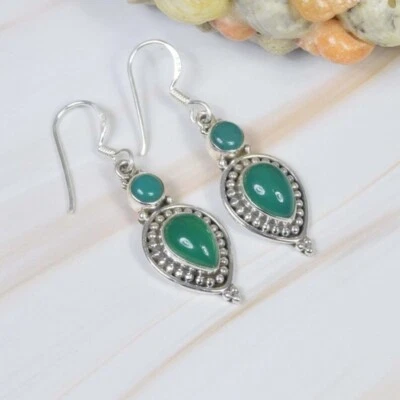 925 Argento Sterling Verde Naturale Onice Multiplo Pietra Artigianale Originale - Immagine 1 di 4