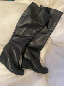 NWT Reaction Kenneth Cole Black Knee High Zip Up Wedge Heel Boots size 6.5 - Picture 1 of 8