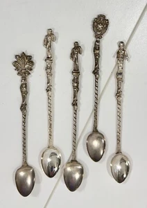 5 Vintage Italian Figural Demitasse SilverPlate Spoons with Ornate Handles-Italy - Picture 1 of 8