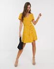 NEW OASIS MUSTARD POLKA DOT SPOTTED TEA DRESS CASUAL PARTY SUMMER LOOK SMALL UK