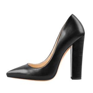 Onlymaker Women Pointed Toe Slip-on High Chunky High Heels Pumps Black Size US6 - Picture 1 of 6