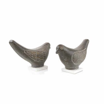 Керамическая серая птица декоративные скульптуры - набор из 2 - мраморная подставка - Изображение 1 из 4