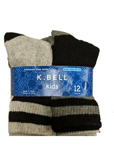 K Bell Girls 12 pair Cushioned Crew Socks Gray Heather Assortment - Picture 1 of 5