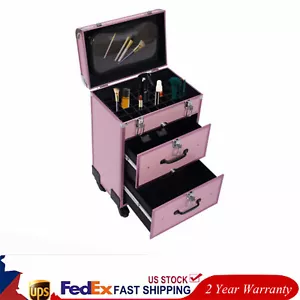 Rolling Makeup Train Case with Drawers Professional Cosmetics Storage Organizer - Picture 1 of 22