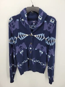 Ralph Lauren Chaps Sweater Womens Medium Blue Fair Isle Nordic Shawl Collar - Picture 1 of 8