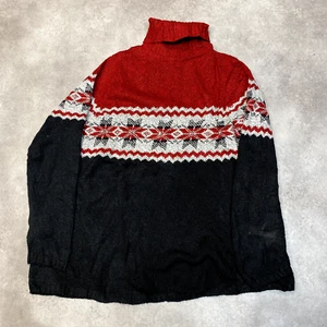 Vintage Knitted Jumper Womens Large Nordic Fair Isle Knit Scandi Sweater, Black - Picture 1 of 10
