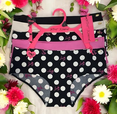 Betsey Johnson Hipster Panties Pink, Black, White Polka Dot 5 Piece Set Size L - Image 1 of 4