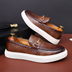 Fashion Gold Buckle Leather Monk Brown Sneakers Shoes Men’s Plus Size Loafers 