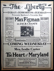 Anuncio de página completa Spokane Washington Liberty Theater 1915 - Max Figman, Leslie Carter - Imagen 1 de 1
