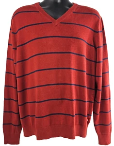 VGUC Izod Long Sleeve V Neck Sweater Red With Blue Stripes Sz Men's L Large - Picture 1 of 11