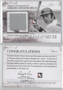 2011 ITG Heroes and Prospects Memorabilia Silver Jersey /160 Johnny Bench HOF