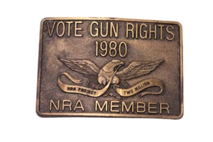 1980 Vote Gun Rights NRA Member Belt Buckle Project Two Million Brass - Picture 1 of 4
