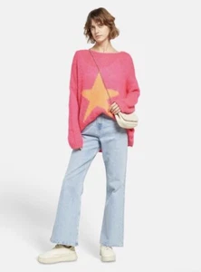 NEU Miss Goodlife Strickpullover Gr. S/M oversize mit Orangenem Stern aus Wolle - Bild 1 von 8