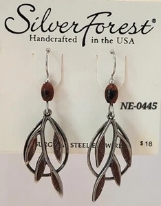 Silver Forest Surgical Steel Wire Two Tone Silver Brown Leaf Earrings NE-0445 - Picture 1 of 6