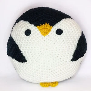 Handmade Penguin Round Throw Pillow Crochet BedRoom Decor 12” - Picture 1 of 6