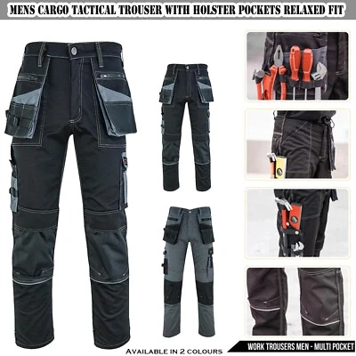 Mens Work Pants Lightweight Cargo Tactical Trouser Holster Pockets Relaxed Fit - Image 1 of 4