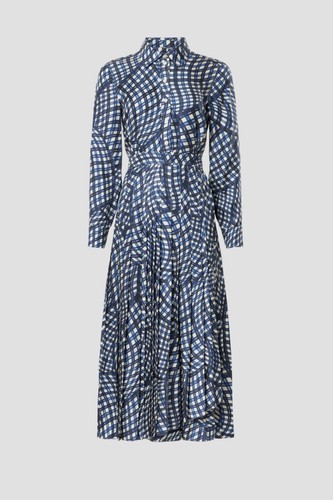 Abito nuovo con etichette? $798 TORY BURCH stampato plissettato in twill di seta TG US 10 RARO!