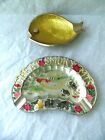 Vintage Metal Ashtrays Lot!  2!  SMOKY MOUNTAINS!  GOLD COLOR WHALE FISH! 