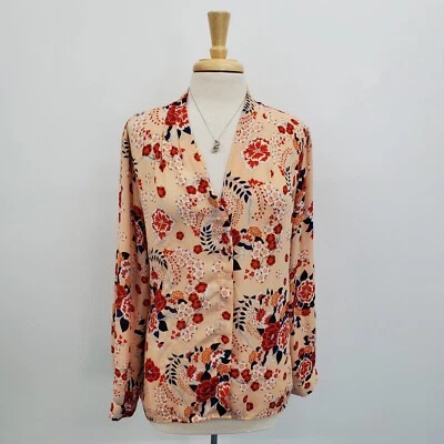 Violet + Claire Long Sleeve Button Up Floral Blouse Top XL V-Neck Peach Red - Image 1 of 4